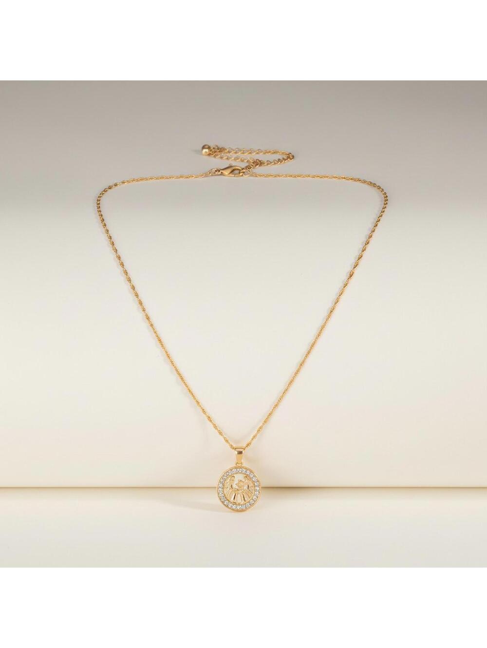 1K Rose Gold Gemini Zodiac Champagne Diamond Necklace – 18" Singapore Chain